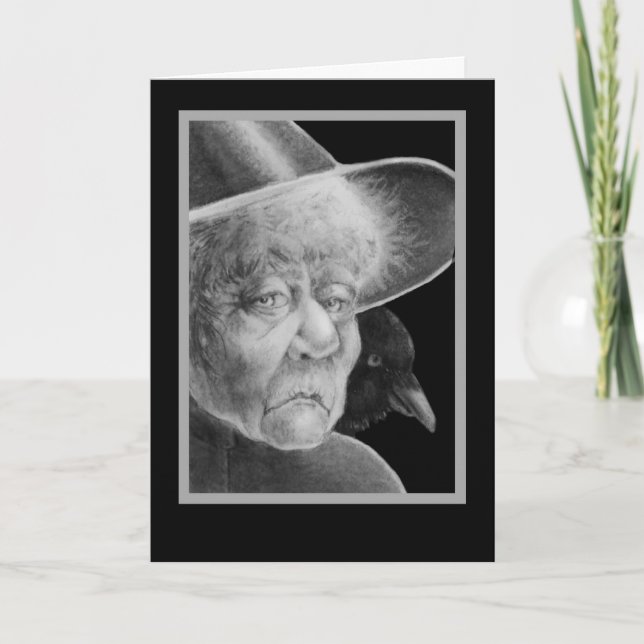Bruja con la tarjeta de Halloween del cuervo (Anverso)