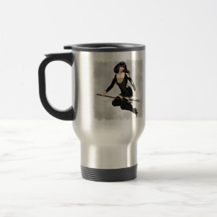 Bruja con la taza del viaje de la escoba