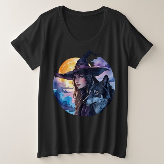 Bruja con lobo - Halloween Fan 1 (Anverso del diseño)
