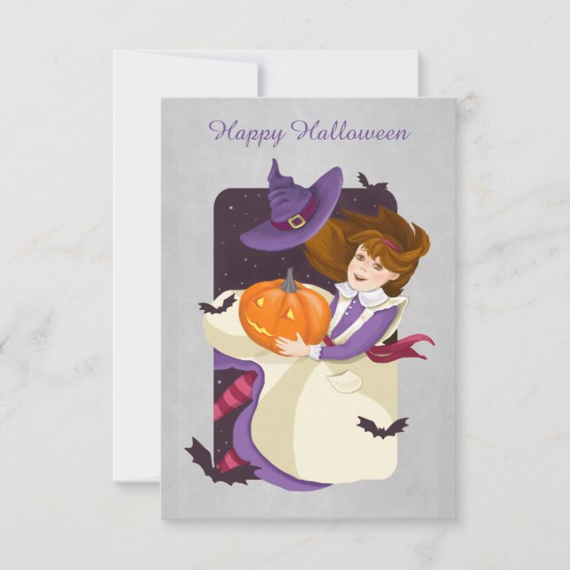 Bruja de Halloween con calabaza (Anverso)