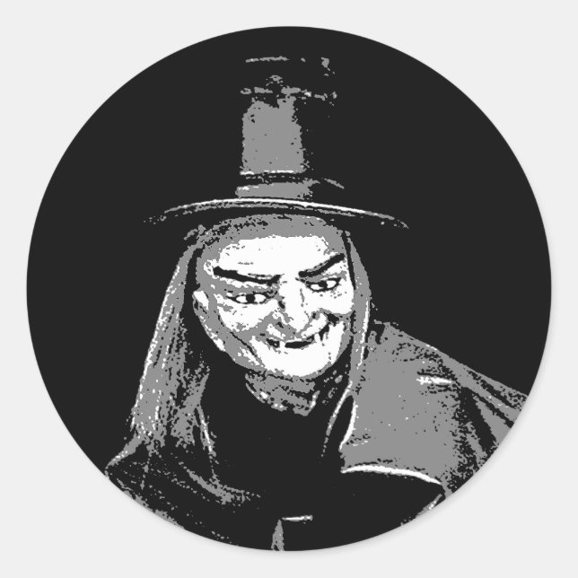 bruja de Halloween con gorra dientes fea etiqueta  (Anverso)