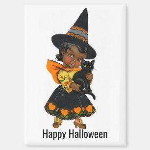 Bruja de Halloween con imán de gato