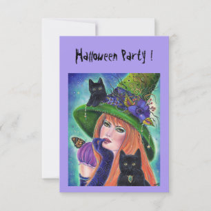 bruja de Halloween con invitaciones de fiesta para