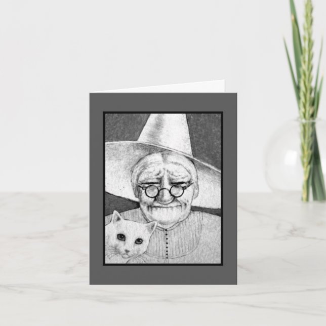 Bruja de Halloween con la tarjeta del gato (Anverso)