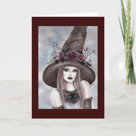 Bruja de Halloween con tarjeta de gatito de Renee 