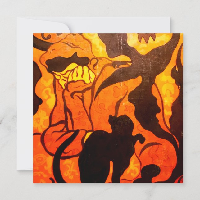 Bruja de Halloween con tarjeta de gato negra (Anverso)