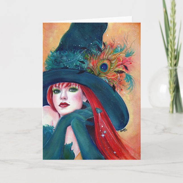 Bruja de Halloween con tarjeta de pluma de Renee L (Anverso)