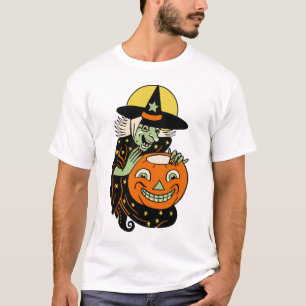 Bruja de Halloween del vintage y camisa de Jack