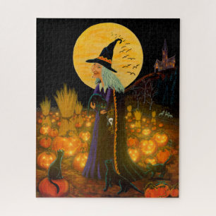 Bruja de Halloween en un rompecabezas del remiendo