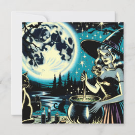 Bruja de Halloween vintage revolviendo un caldero