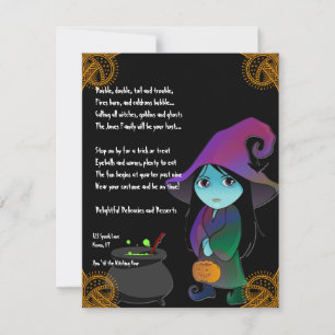 Bruja de lilo en arcoiris con invitación a Hallowe