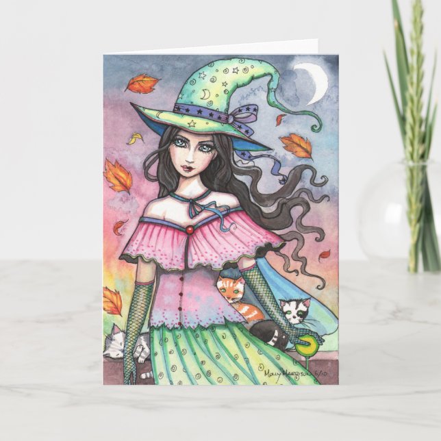 Bruja de Otoño y tarjeta de 3 Gatos (Anverso)