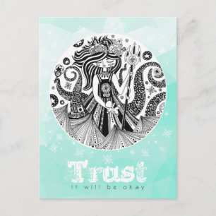 Bruja del mar de Gingerbread postal verde pastel