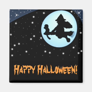 Bruja del vuelo del feliz Halloween e imán del