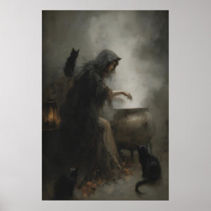 Bruja en la caldera Arte Imprimible Gótico Brujerí