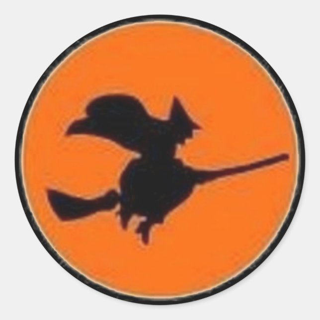 Bruja en la Luna Naranja - Pegatina de Halloween (Anverso)