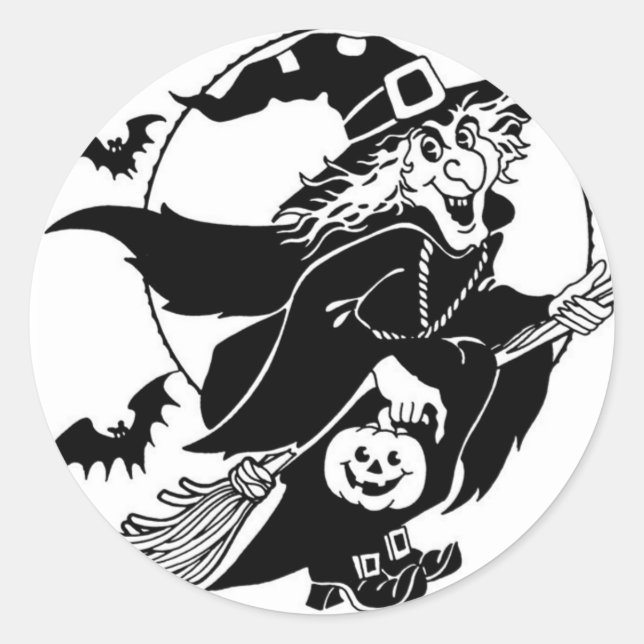 Bruja en vuelo - Pegatina de Halloween (Anverso)