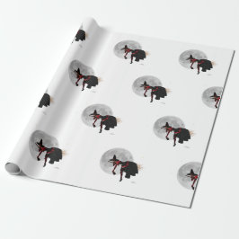 Bruja endeble sobre papel de envolver de escobas v