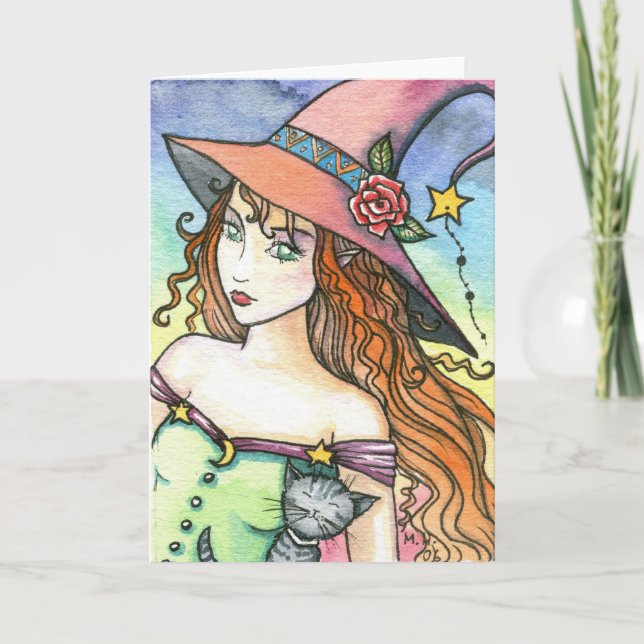 Bruja Gata Gris Tarjeta de Nota por Molly Harrison (Anverso)