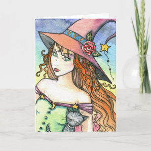 Bruja Gata Gris Tarjeta de Nota por Molly Harrison