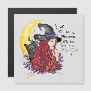 Bruja, gato negro y luna creciente