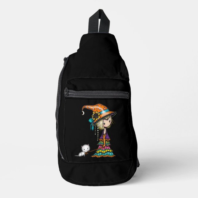 Bruja Pequeña y Bolsa de Tela con Estampado de Gat (Anverso)