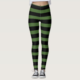 Bruja rayada negra verde Halloween Legging