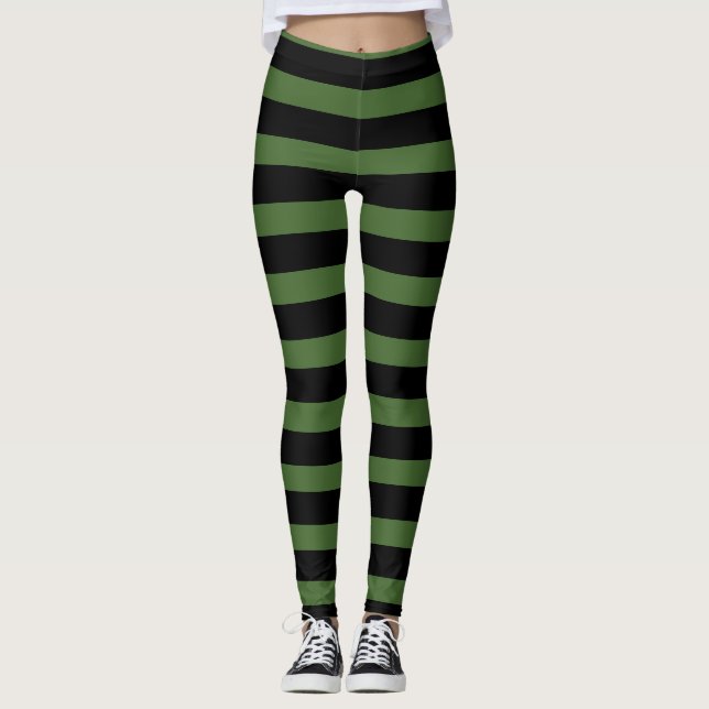 Bruja rayada negra verde Halloween Legging (Anverso)