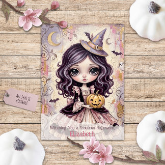 Bruja Rosa Tarjeta de Halloween Pinkoween Adorable