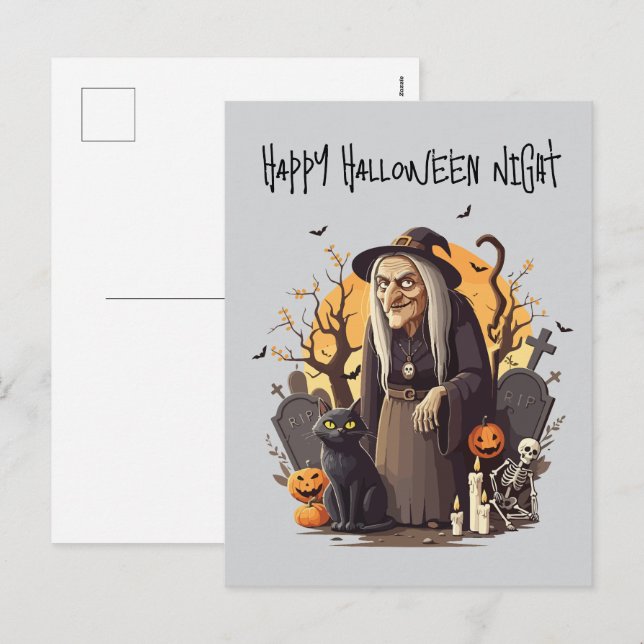 👻 Bruja Tarjeta Postal de Halloween 🎃🧙‍♀️ (Anverso / Reverso)