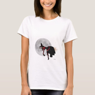 Bruja tipita sobre camiseta de mujeres con escobas