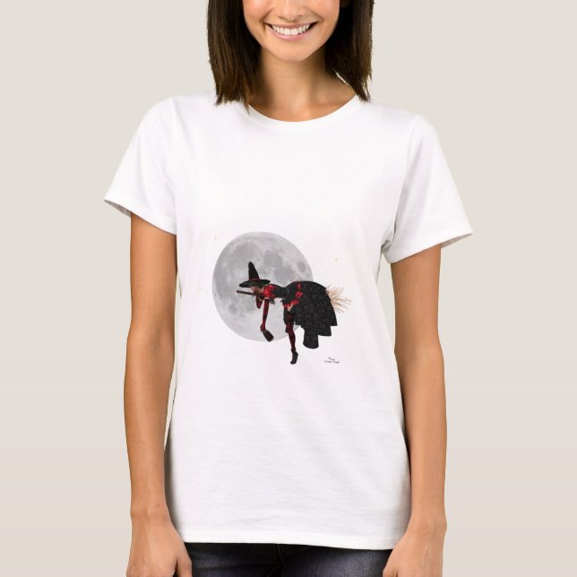 Bruja tipita sobre camiseta de mujeres con escobas (Anverso)