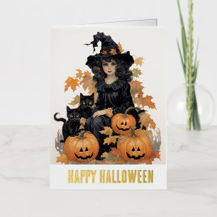 Bruja Vintage y Gatos Negros Halloween