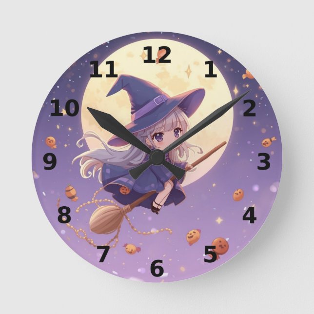 Bruja volando a través del reloj de pared de Hallo (Anverso)