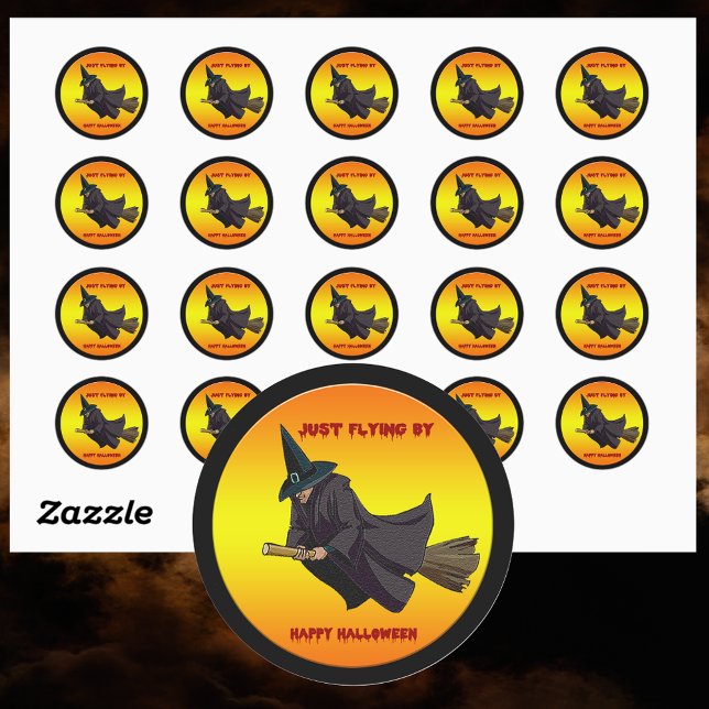 Bruja volando por Pegatina de Halloween (Witch Just Flying By Halloween Sticker)