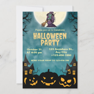 Bruja y Calabazas Invitación a la Fiesta de Hallow