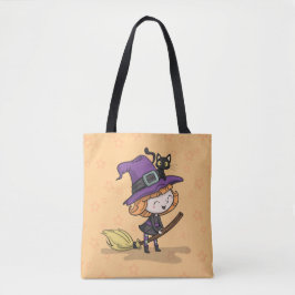 Bruja y gato de Halloween | Bolso de tela