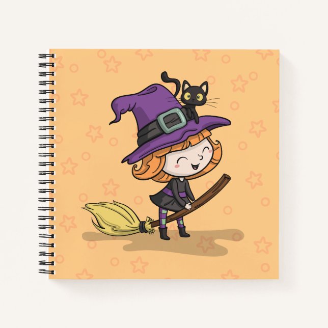Bruja y gato de Halloween | Cuaderno (Anverso)