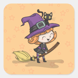 Bruja y gato de Halloween | Pegatina
