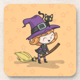 Bruja y gato de Halloween   Posavasos