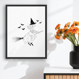 Bruja Y Murciélago Línea Simple Arte Mínimo Hallow