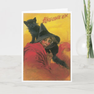Bruja y tarjeta vintage de gato negro