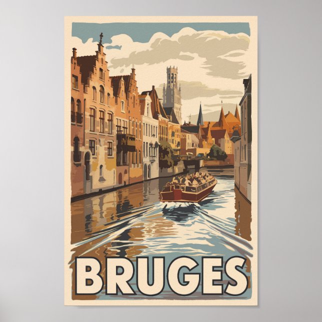 Brujas Bélgica Ilustracion Viaje Arte Vintage (Frente)