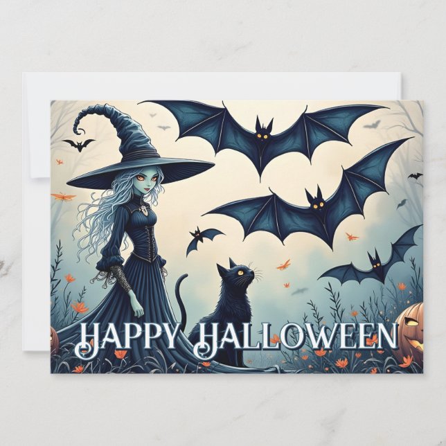 Brujas, gatos negros y murciélagos en el cielo ilu (Anverso)