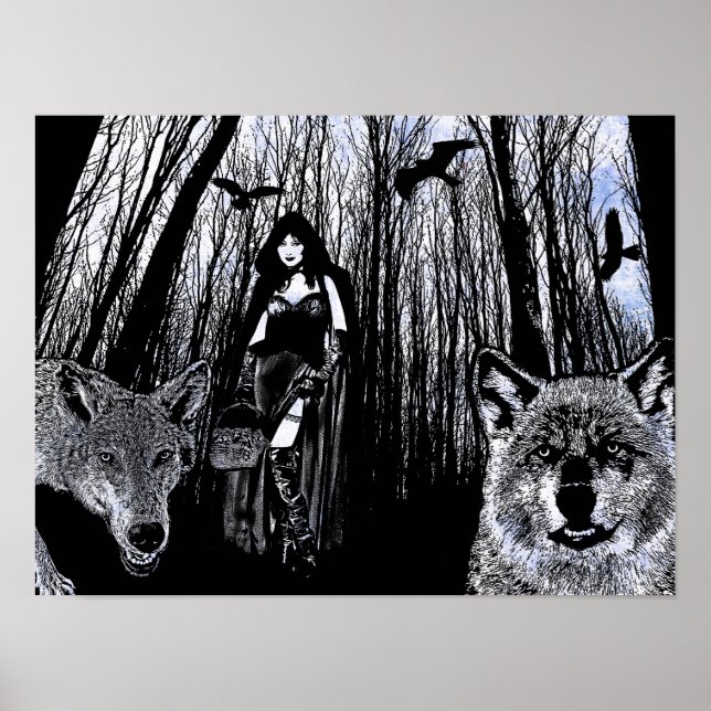 Brujas y lobos en el arte de la silueta forestal (Frente)