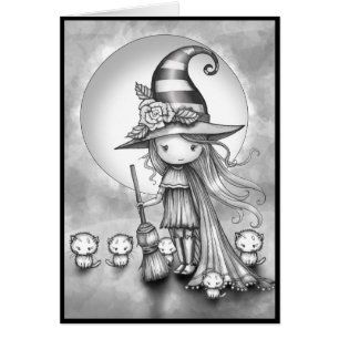 Brujita de Halloween Colorea Tu Propia Tarjeta