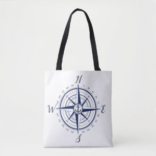 Brújula azul náutica, ancla, bolsa