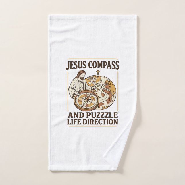 Brújula de Jesús y rompecabezas Dirección de la vi (Toalla de mano)