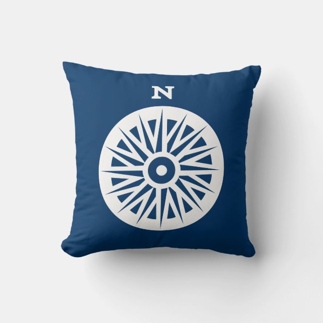 brújula náutica blanco sobre almohada verde azulad (Anverso)
