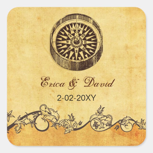 brújula rústica sobres de boda náutico sellos (Anverso)
